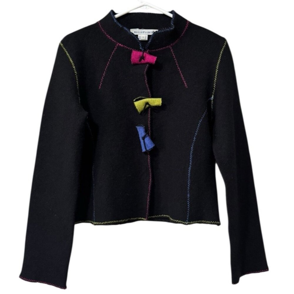 Belle‎ Pointe Cardigan Sweater Women Size Small Wool Ribbons Artsy Art To Wear